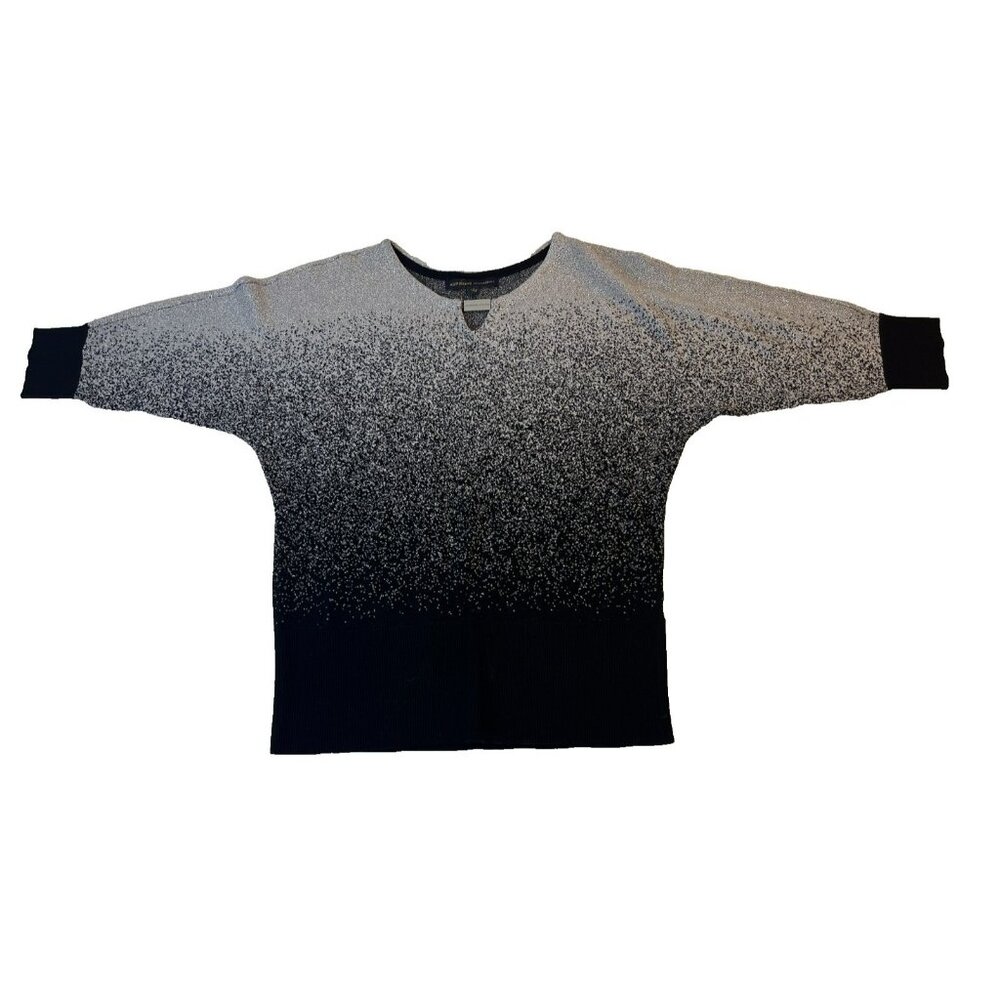 Adrienne Vittadini Black Silver Metallic 3/4 Sleeve Knit Top Small VS61761